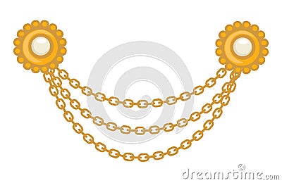 40s Gold jewelry, brooch and chains, 1940s accessory Vector Illustration