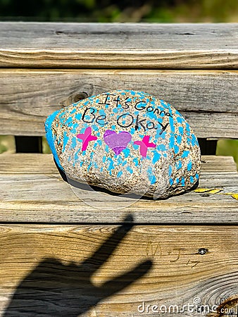 It`s gonna be okay on beachfront boardwalk and victory sign Myrtle Beach South Carolina Stock Photo