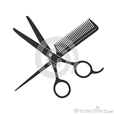 Sign crossed scissors and hairbrush Cartoon Illustration