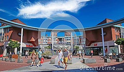Square at shopping mall entrance, modern futuristic dutch architecture Editorial Stock Photo