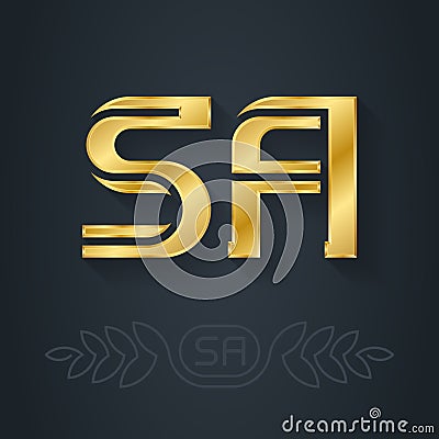S and A initial golden logo. SA - Metallic 3d icon or logotype template. Design element with lineart option. Gold Vector Illustration