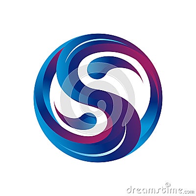 S Letter Initial 3D Gradient Yin Yang Business Logo Vector Illustration
