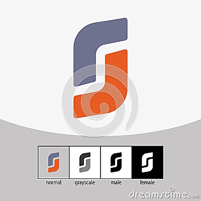 S Letter Logo. Gray and Orange Color. - Vector Vector Illustration