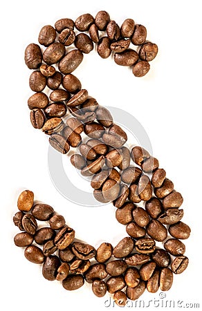 S letter made from coffee beans isolated on white background Stock Photo