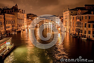 Beautiful scenery streets of Venice at night Editorial Stock Photo