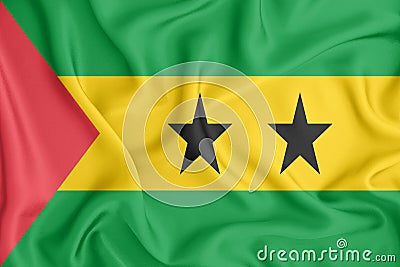 São Tomé and Príncipe flag in 3D, broad format, flowing with the breeze. three-dimensional rendering Cartoon Illustration