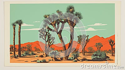 1970s Oasis Postcard: Joshua Tree National Park Screen Print By Jenny Eienheimer Cartoon Illustration