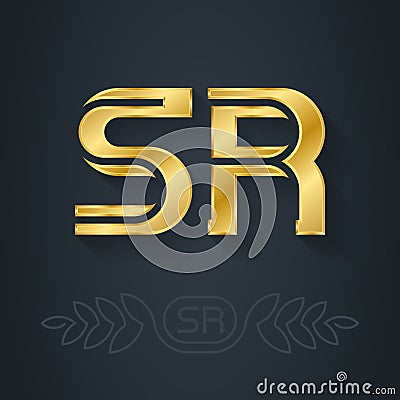 S and R initial golden logo. SR - Metallic 3d icon or logotype template. RS - Vector design element with lineart option Vector Illustration