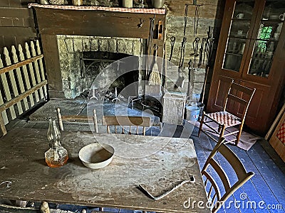 1800’s Recreated Home Kitchen in Spring Mill State Park Editorial Stock Photo