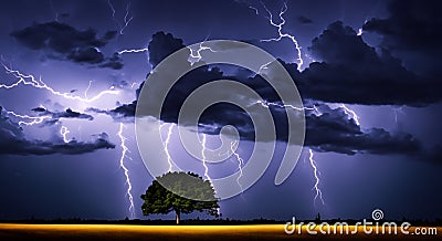 It's a reminder of the wild and untamed forces of nature that can manifest in the night. Stock Photo