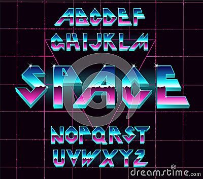 80 s retro alphabet font. Vector Illustration