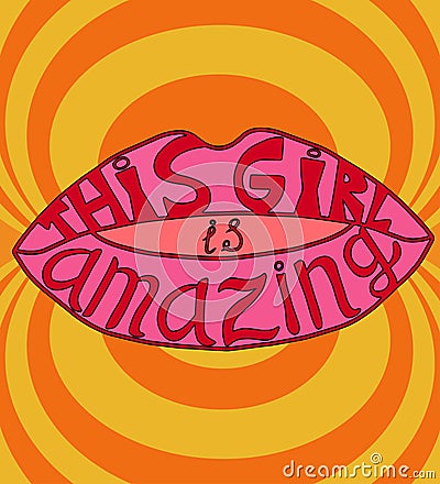 70s retro amazing girl slogan on lips. print lettering for girl - woman tee t shirt or sticker - poster Stock Photo