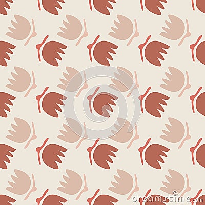1970s Retro Daisy Blossom Motif Background. Naive Margerite Flower Seamless Pattern. White on Brown. Delicate Leaves Vector Illustration