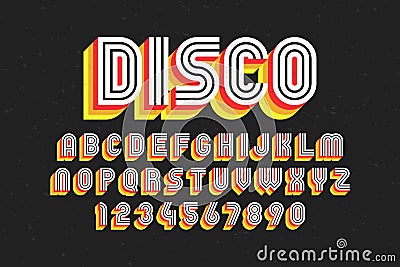 80`s retro font, disco style Vector Illustration