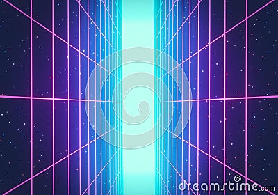 80s Retro Futurism Sci-Fi Background. glowing vertical neon grid. banner, poster. 3d rendering Stock Photo