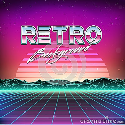 80s Retro Futurism Sci-Fi Background Vector Illustration