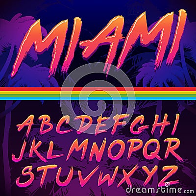 80s Retro Futurism style Font Vector Illustration