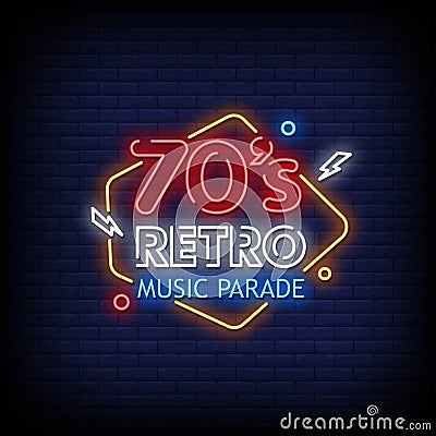 70`s Retro Music Parade Logo Neon Signs Style Text Vector Vector Illustration