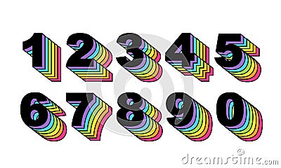 80 s retro numbers. Rainbow Vintage Alphabet vector 80 s, Vector Illustration