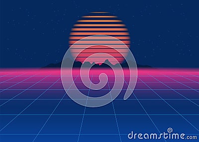 80s Retro Sci-Fi Background. Retro futuristic background, synth retro wave Vector Illustration