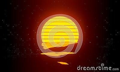 80s retro sunset background abstract concept. Digital futuristic landscape night with sun wave. Laser game neon light future of Stock Photo