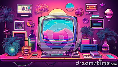 90s retro vaporwave old desktop user interface elements. Cute nostalgic computer ui, vintage aesthetic icons and windows vector Cartoon Illustration