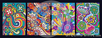 Colorful Abstract Floral Background Set Vector Illustration