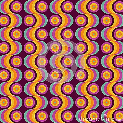 60s 70s Style Retro Wavy Stripes And Circles Vintage Mid-Century Pattern Stock Photo