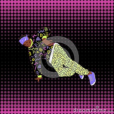 80s and 90s style street break dancer Vector Illustration