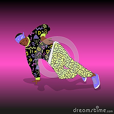 80s and 90s style street break dancer Vector Illustration