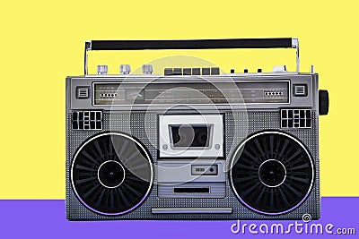 1980s Silver retro radio boom box on color background Stock Photo