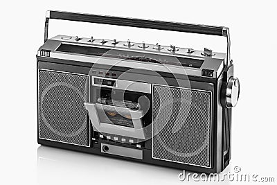 1980s Silver retro radio boom box on white background Stock Photo