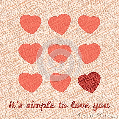 'It's simple to love you' Happy Valentine's Day Sweet Postcard. Love Card with hearts. Vector Illustration