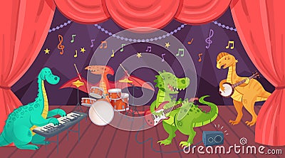 2206 S ST Dinosaur play music on theatre stage Vector Illustration