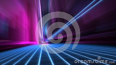 Abstract speed blurred 80s blue and pink neon style city street at night 4k wallpaper Stock Photo