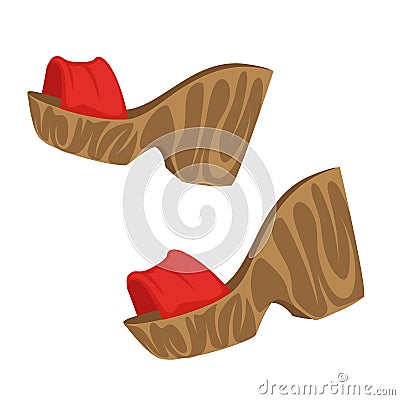 1970s style, clog shoes pair, high heel womens footwear Vector Illustration