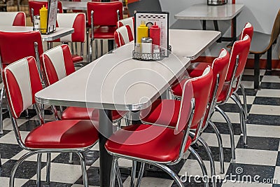 50s style diner with red and white chairs Stock Photo