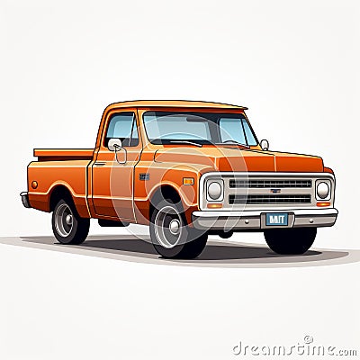 1970s Style Orange Chevy S10 Truck With Classic Grill Cartoon Illustration