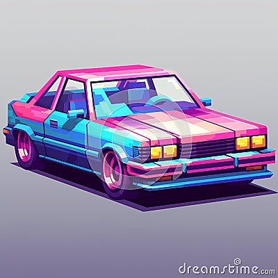 80s Style Pixelated Realism Car On Grey Background Stock Photo
