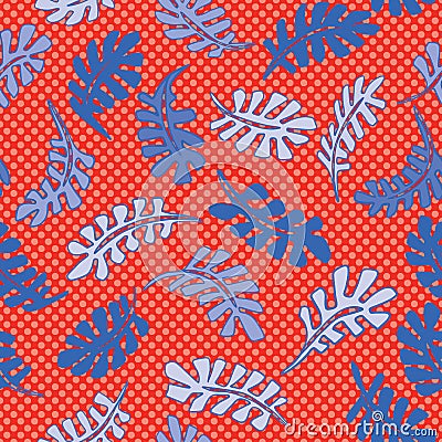 1950s Style Retro Tropical Leaves Seamless Vector Pattern. Jungle Foliage Hand Drawn Vector Illustration