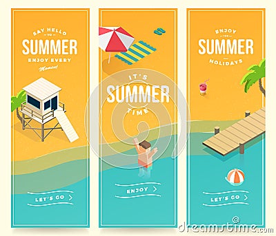 isometric summer banners Vector Illustration