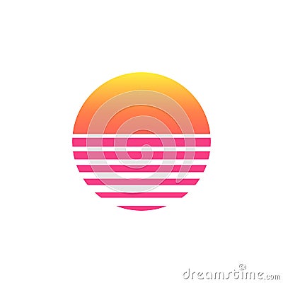 80s sunset retro neon background. 90s poster electro sun space vintage grid sunset icon Vector Illustration
