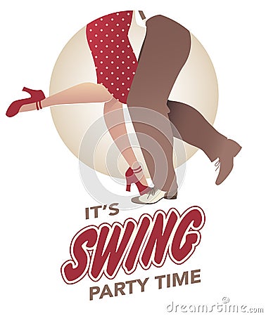 It`s swing party time: Legs of man and woman wearing retro clothes and shoes dancing Stock Photo
