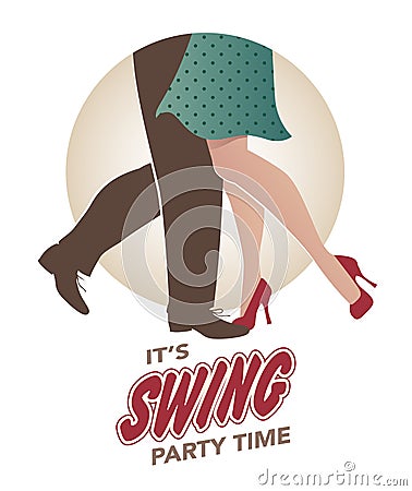 It`s swing party time: Legs of man and woman wearing retro clothes and shoes dancing Stock Photo