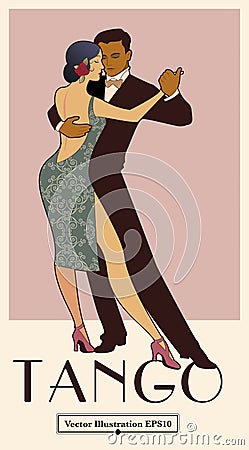 1920s Tango Poster. Elegant couple dancing tango. Stock Photo