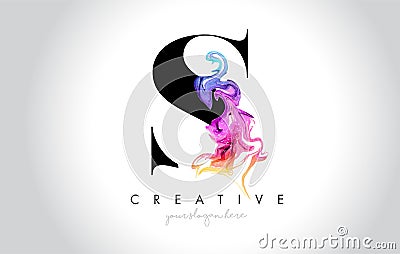 S Vibrant Creative Leter Logo Design with Colorful Smoke Ink Flo Vector Illustration
