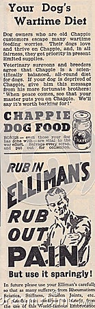 Vintage advert for Chappie Dog Food and Elliman`s Cream 1940s Editorial Stock Photo