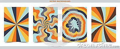 70s Vintage Color Backgrounds Set, Groovy hippie 70s backgrounds. Waves, swirl, twirl Stock Photo