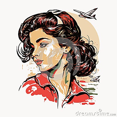 80s vintage girl full color illustration Vector Illustration