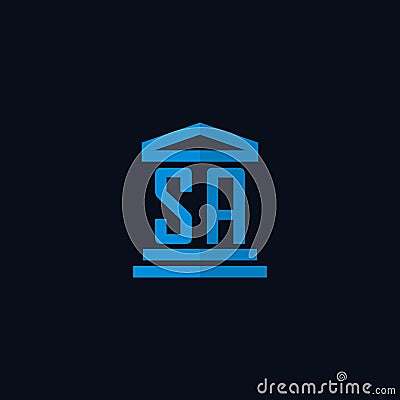 SA initial logo monogram with simple courthouse building icon design vector Vector Illustration